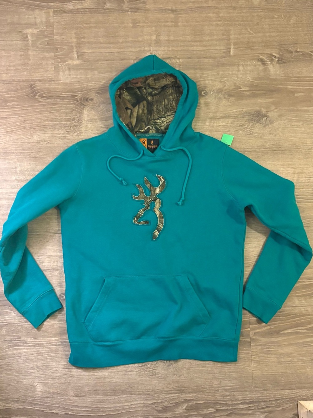 Browning Teal Hoodie with Camo Logo and Lined Hood
